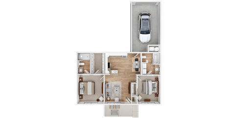 Floor plan for 2 beds, 2 baths, 925 sqft